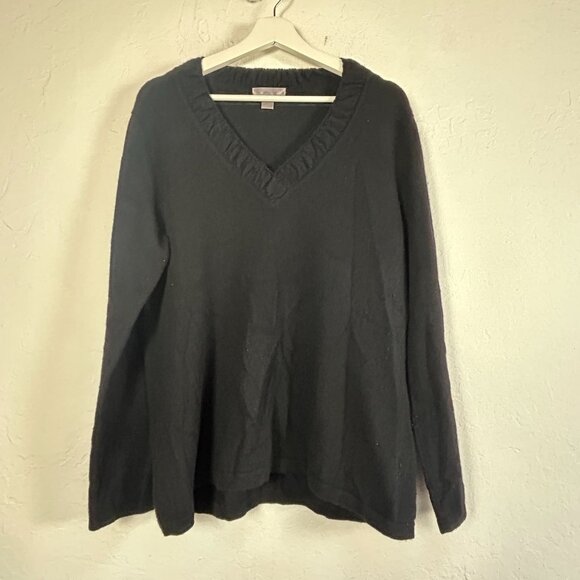 Women's Black 2-Ply Cashmere Sweater XL V-Neck Long Sleeve Pullover Soft Warm - Picture 1 of 6